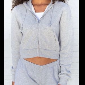 john galt (brandy melville) cropped grey zip up sweatshirt